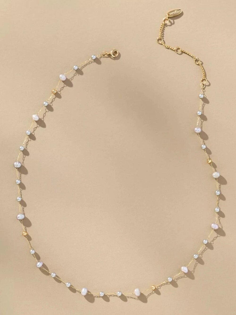 Anthropologie Mixed Bead Dainty Necklace, Ivory